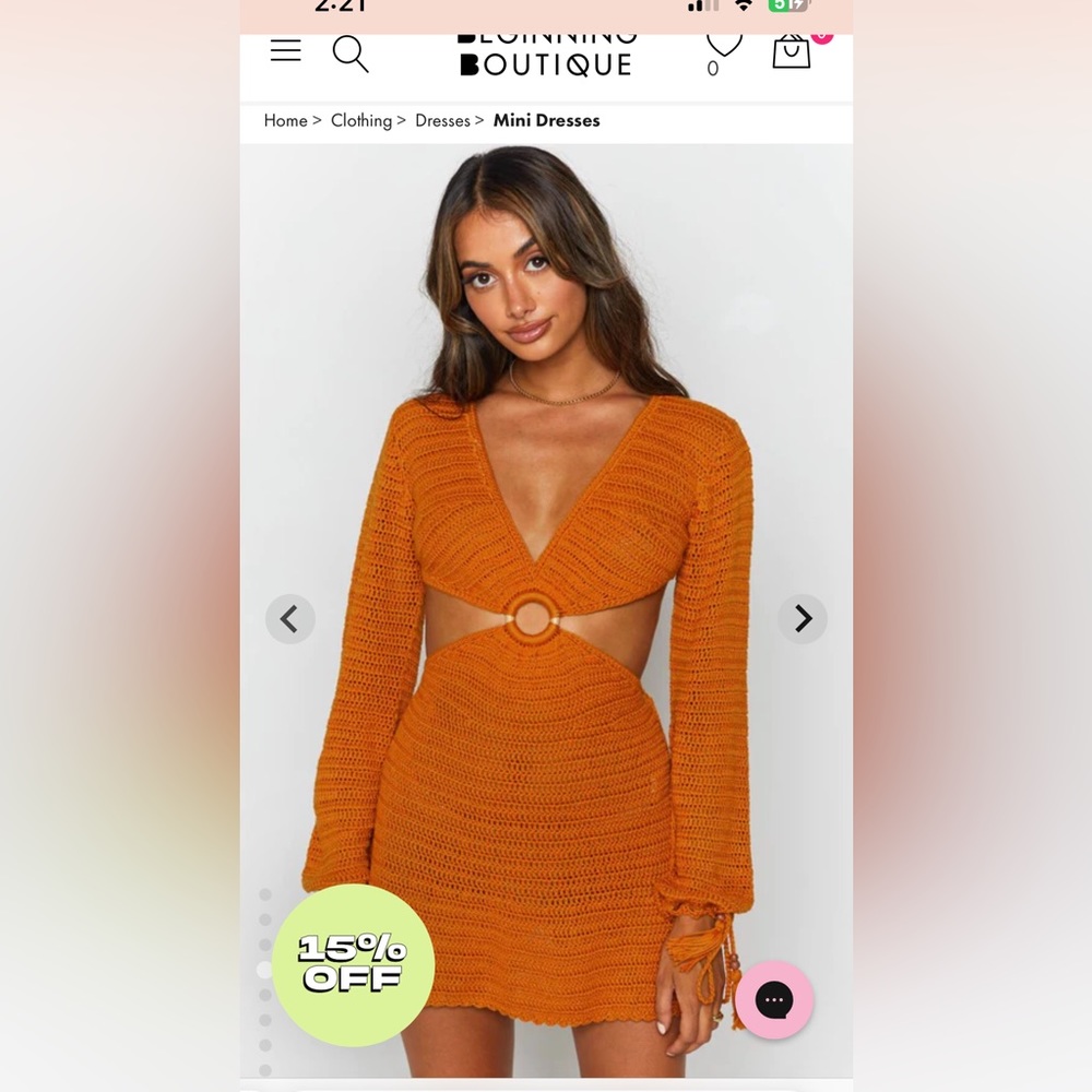 Beginning Boutique Orange Crochet Backless Cutout Mini Dress